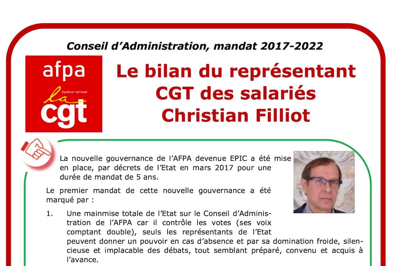 CA 2017-2022, bilan du représentant des salariés CGT